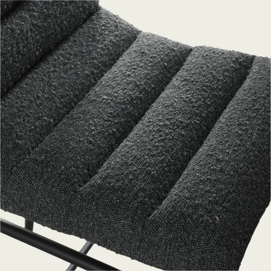   Lahni Dark Gray Bouclé Fabric Counter Height Chair | Horizontal Channel Back | Woven Leather Detai