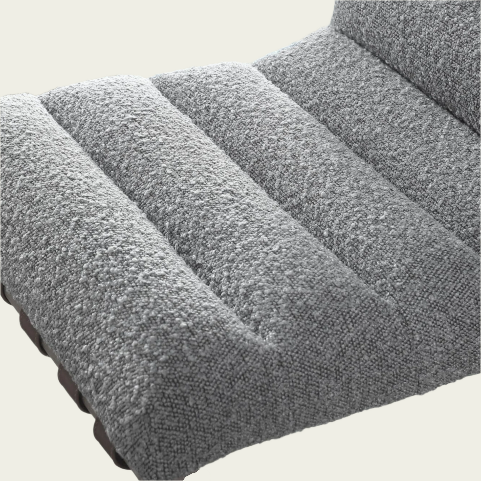 Lahni Dark Ligh Bouclé Fabric Counter Height Chair | Horizontal Channel Back | Woven Leather Details
