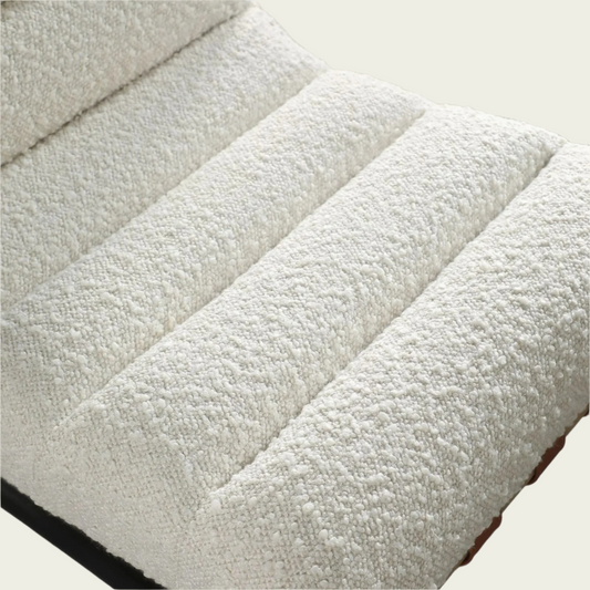 Lahni White Bouclé Fabric Counter Height Chair | Horizontal Channel Back | Woven Leather Details