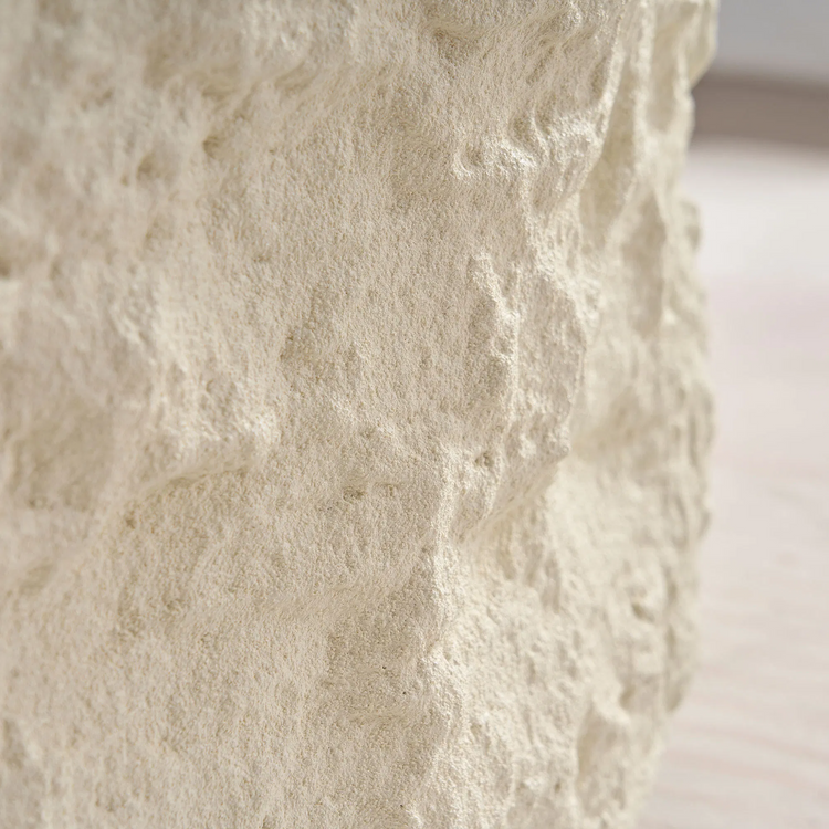 Low Round Ivory Coffee Table | Fiberglass Textured Stone-Like imitation | Cylindrical Base