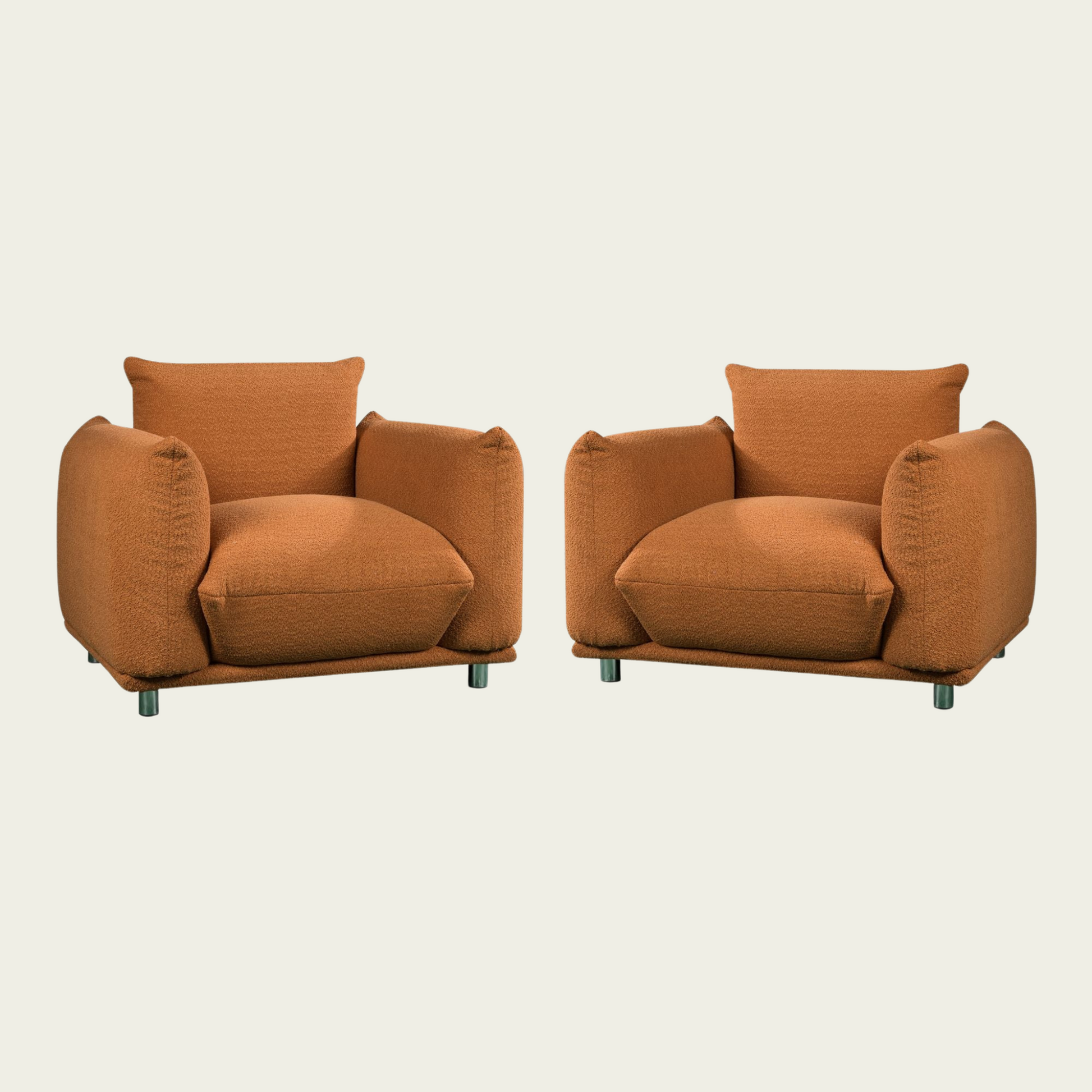 Mid-Century Modern 1 seat armchair| Orange lambswool sherpa Upholstery| Extra Deep Seat & metal legs