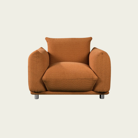 Mid-Century Modern 1 seat armchair| Orange lambswool sherpa Upholstery| Extra Deep Seat & metal legs