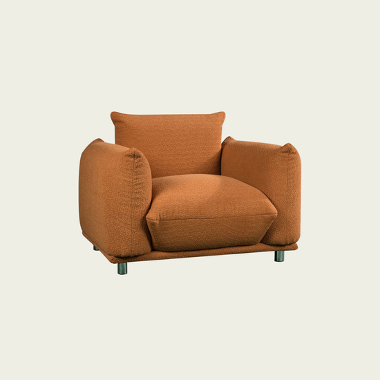 Mid-Century Modern 1 seat armchair| Orange lambswool sherpa Upholstery| Extra Deep Seat & metal legs