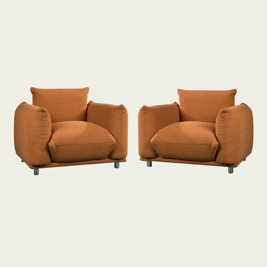 Mid-Century Modern 1 seat armchair| Orange lambswool sherpa Upholstery| Extra Deep Seat & metal legs