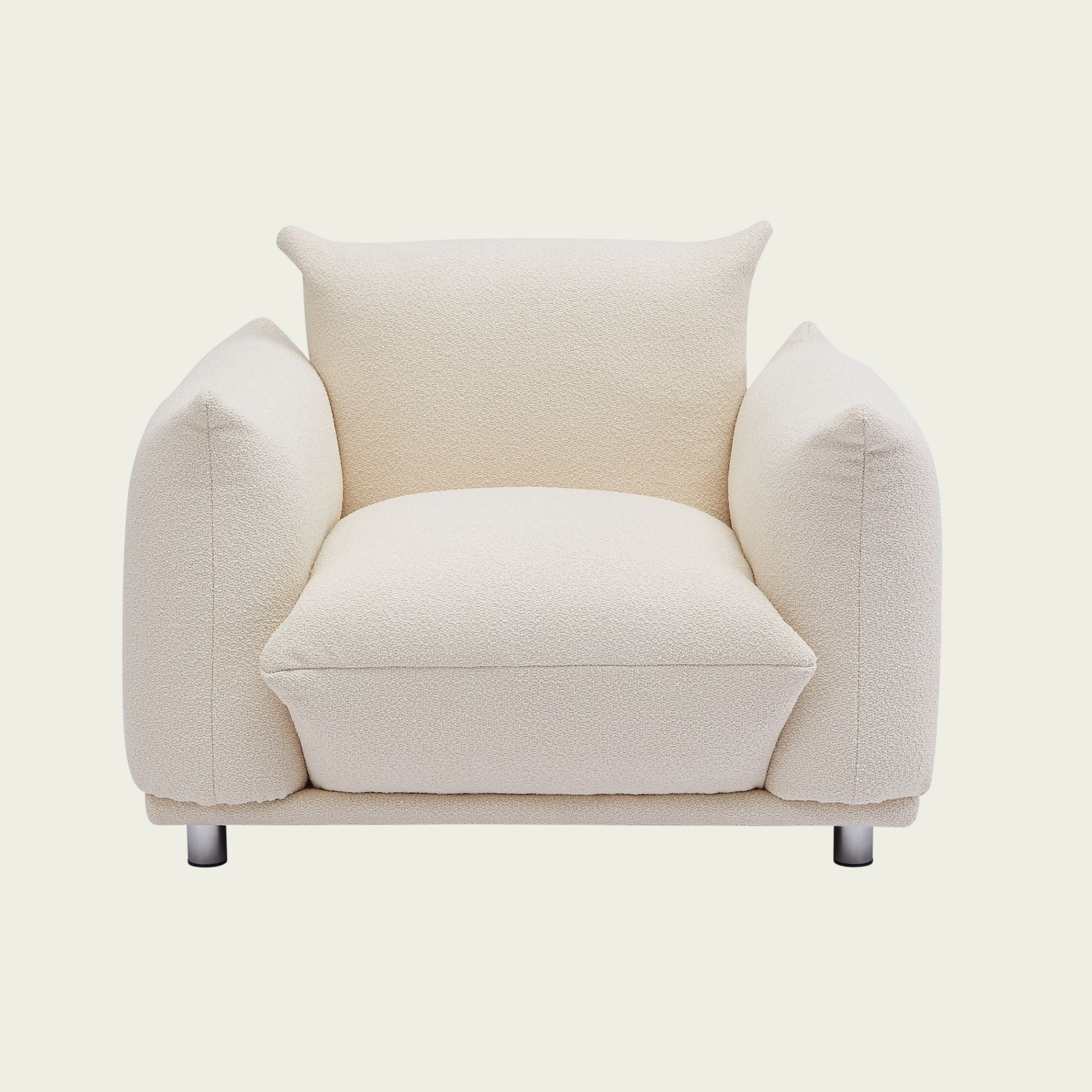 Mid-Century Modern 1 seat armchair| White lambswool sherpa Upholstery| Extra Deep Seat & metal legs 