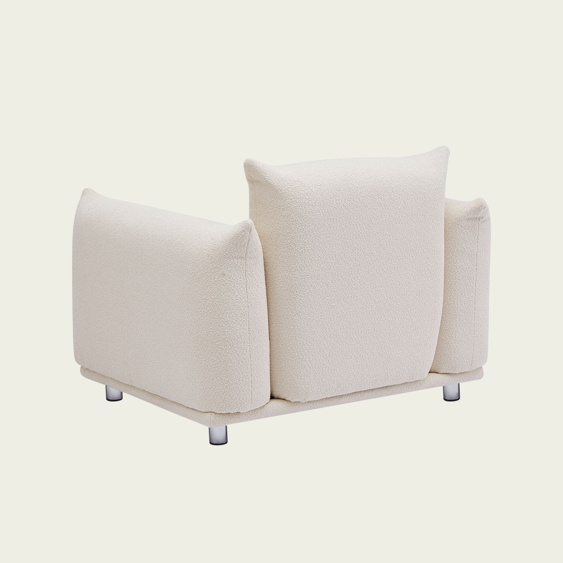 Mid-Century Modern 1 seat armchair| White lambswool sherpa Upholstery| Extra Deep Seat & metal legs 