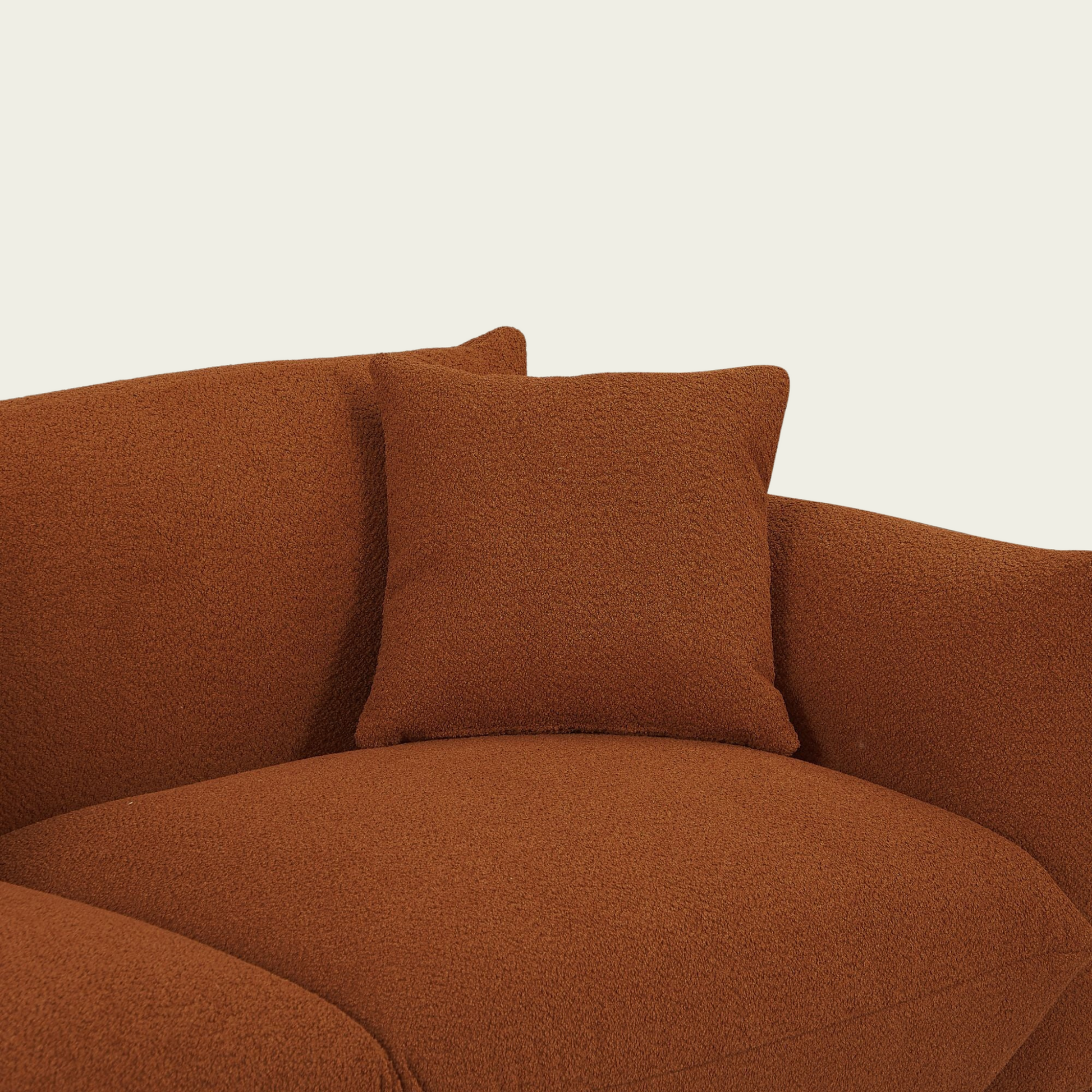 Mid-Century Modern 3-Seater Couch | Orange Boucle Upholstery | Extra Deep Seat | metal legs 