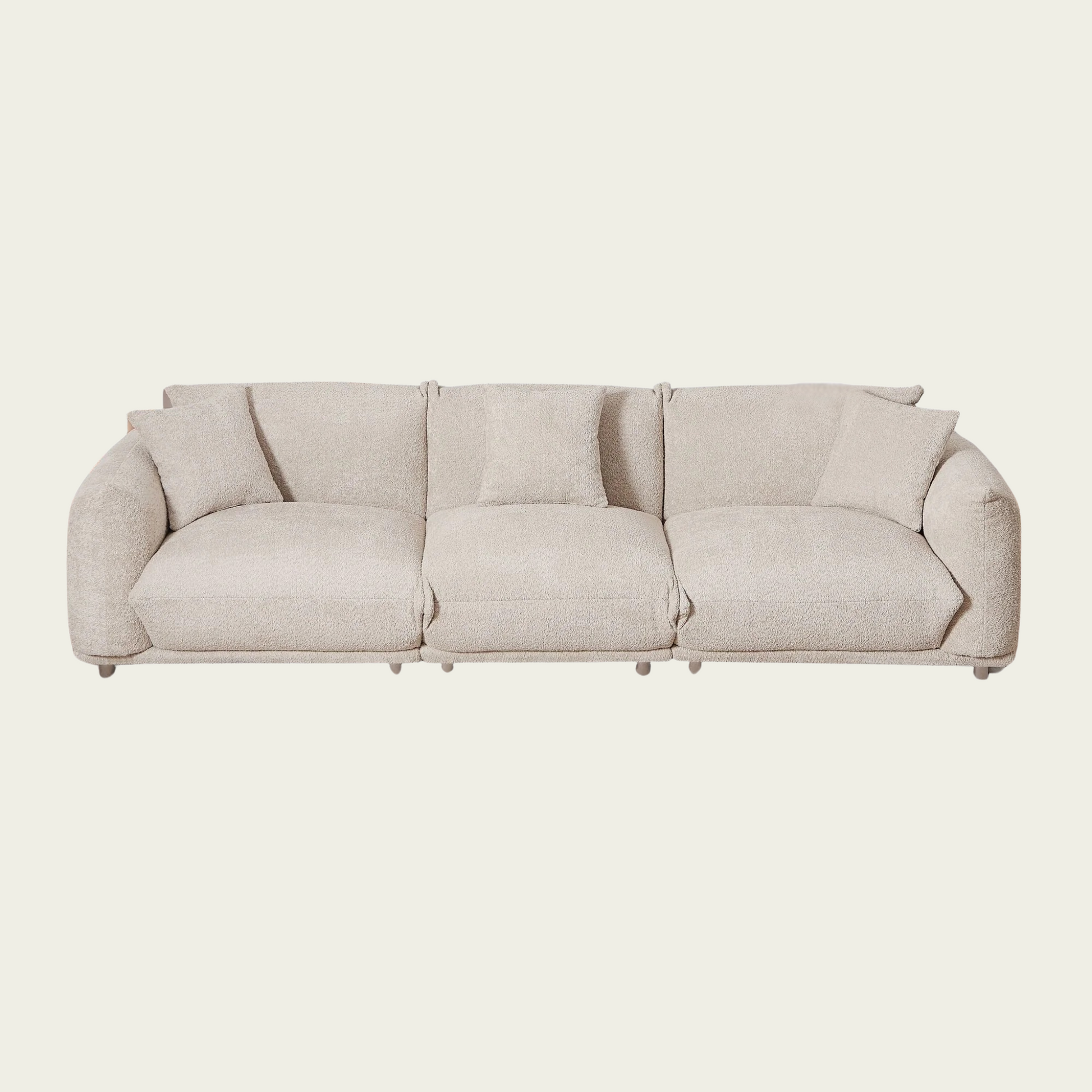 Mid-Century Modern 3-Seater Couch| White lambswool sherpa Upholstery| Extra Deep Seat & metal legs 