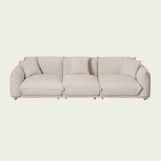 Mid-Century Modern 3-Seater Couch| White lambswool sherpa Upholstery| Extra Deep Seat & metal legs 