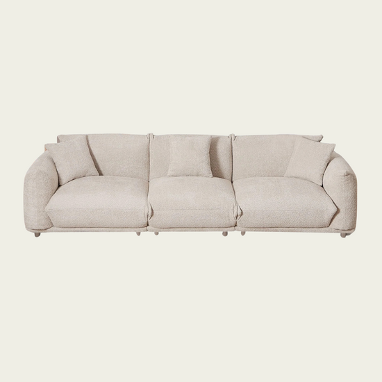Mid-Century Modern 3-Seater Couch| White lambswool sherpa Upholstery| Extra Deep Seat & metal legs 