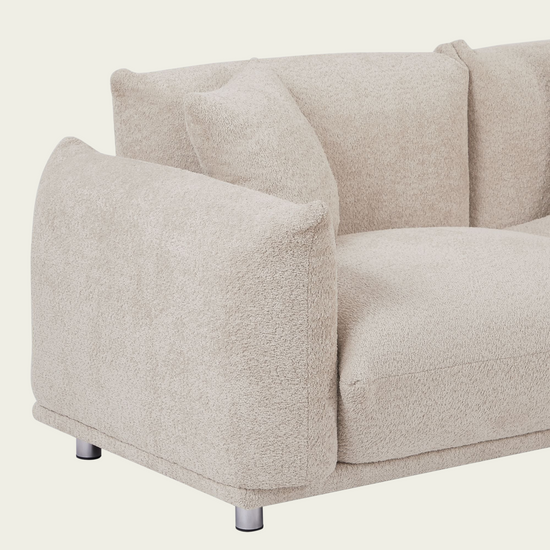 Mid-Century Modern 3-Seater Couch| White lambswool sherpa Upholstery| Extra Deep Seat & metal legs 