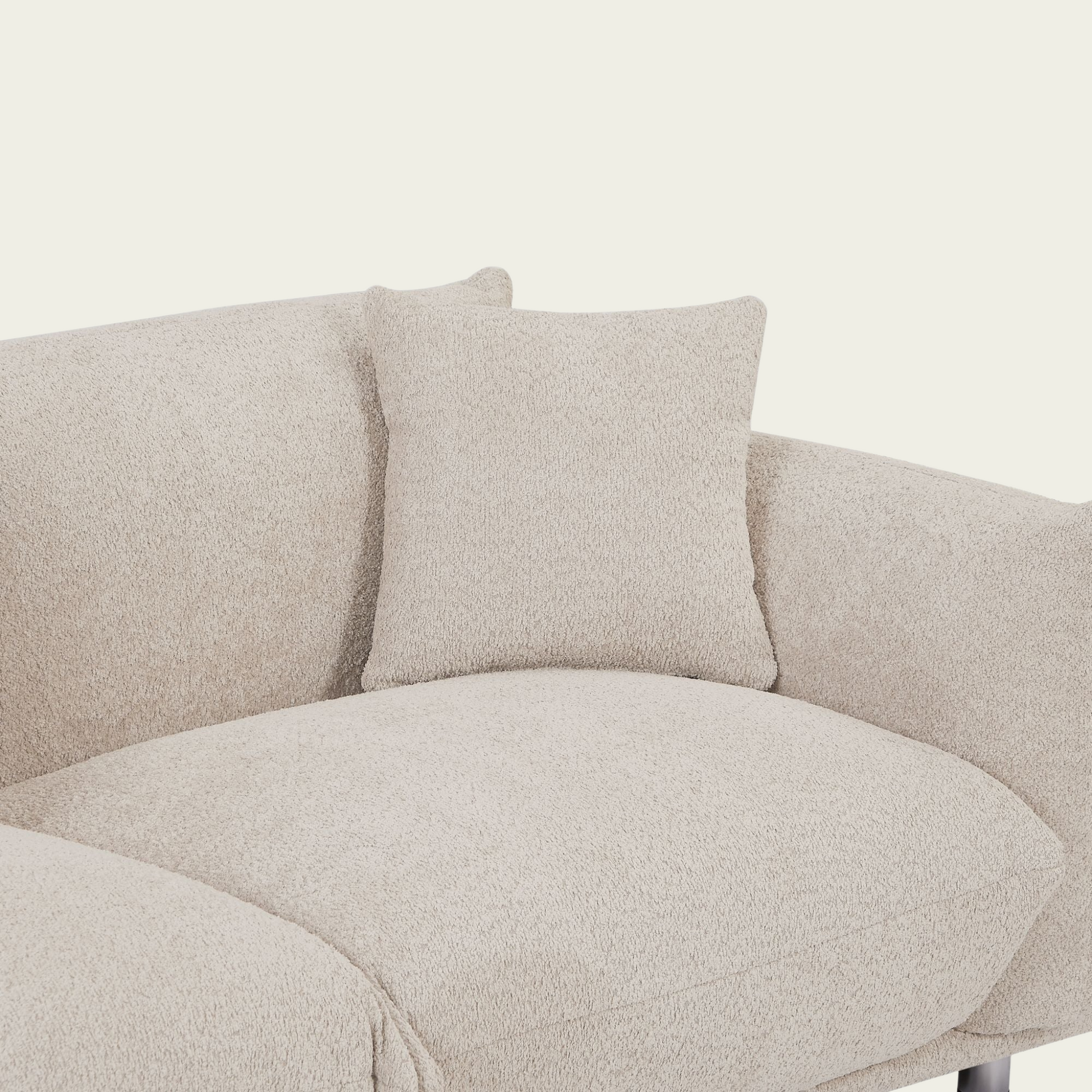 Mid-Century Modern 3-Seater Couch| White lambswool sherpa Upholstery| Extra Deep Seat & metal legs 