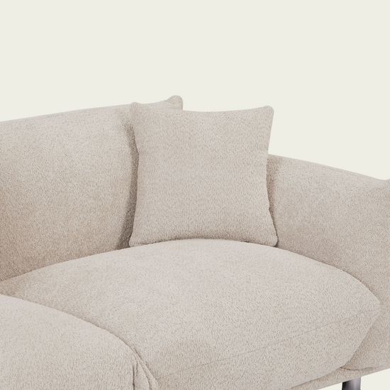 Mid-Century Modern 3-Seater Couch| White lambswool sherpa Upholstery| Extra Deep Seat & metal legs 