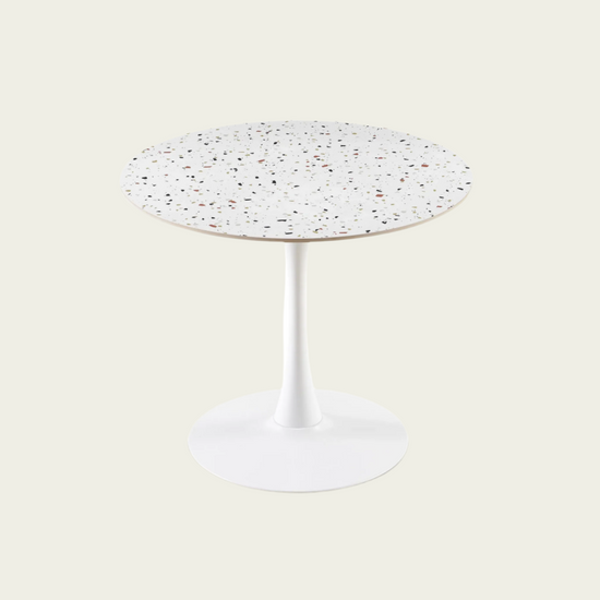Mid-Century Round Dinning Tulip Table | MDF Top with Terrazzo Effect, Round Pedestal Base