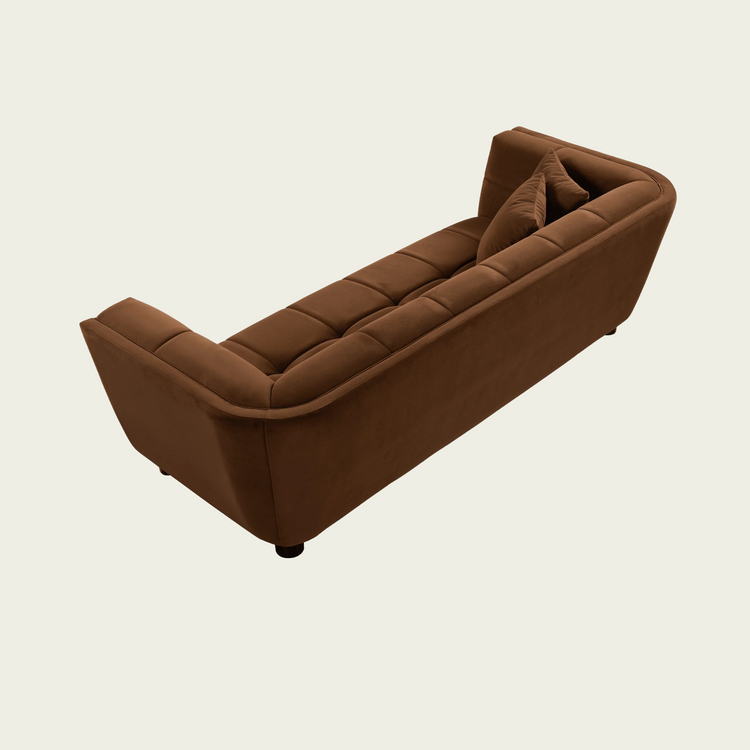 Mid-century modern Sofa | square tufted back and seating | Retro style Brown velvet 