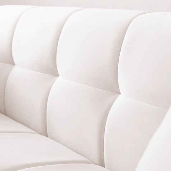 Mid-century modern Sofa | square tufted back and seating | Retro style White velvet 