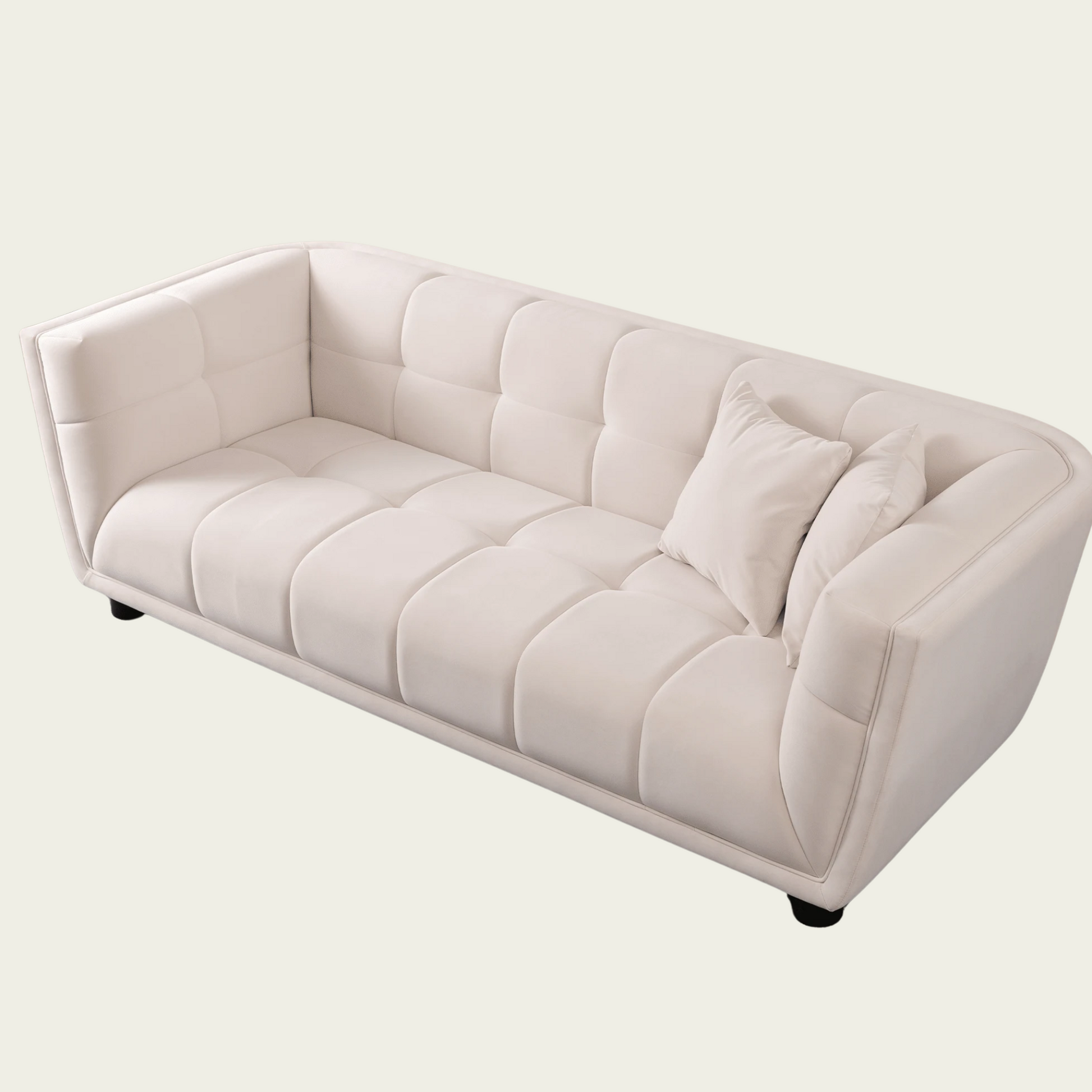 Mid-century modern Sofa | square tufted back and seating | Retro style Whitevelvet 