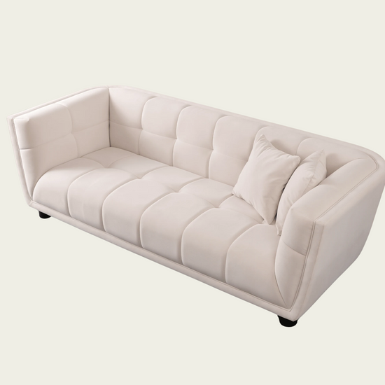 Mid-century modern Sofa | square tufted back and seating | Retro style Whitevelvet 