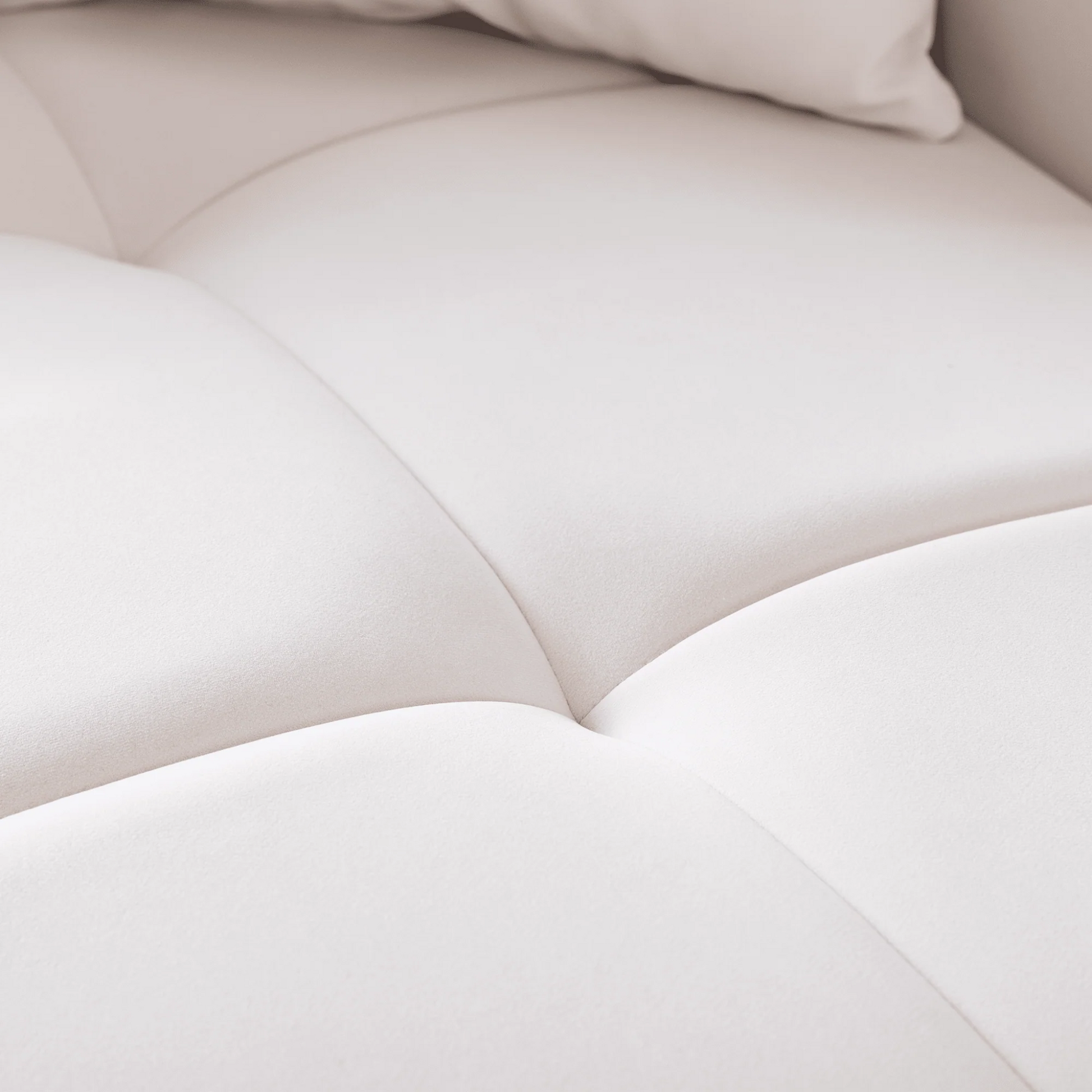Mid-century modern Sofa | square tufted back and seating | Retro style White velvet 