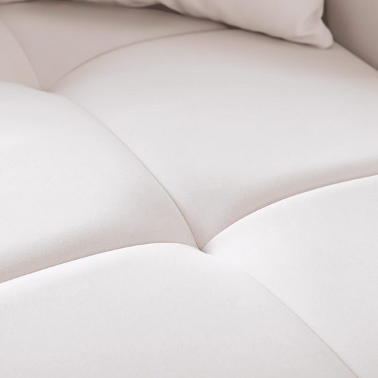 Mid-century modern Sofa | square tufted back and seating | Retro style White velvet 