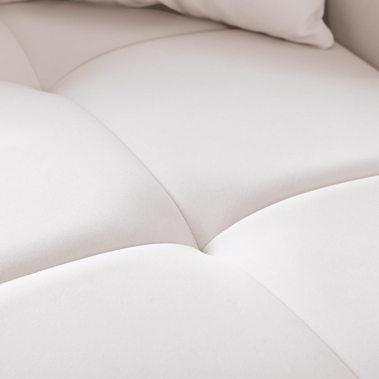 Mid-century modern Sofa | square tufted back and seating | Retro style White velvet 