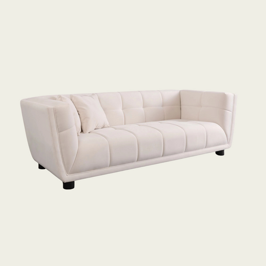 Mid-century modern Sofa | square tufted back and seating | Retro style Whitevelvet 