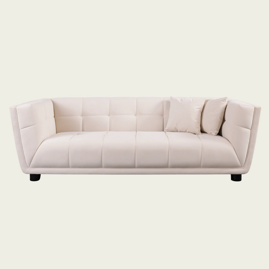 Mid-century modern Sofa | square tufted back and seating | Retro style Whitevelvet 