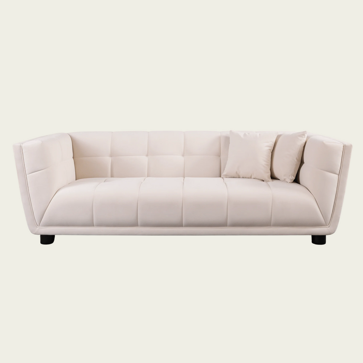Mid-century modern Sofa | square tufted back and seating | Retro style Whitevelvet 
