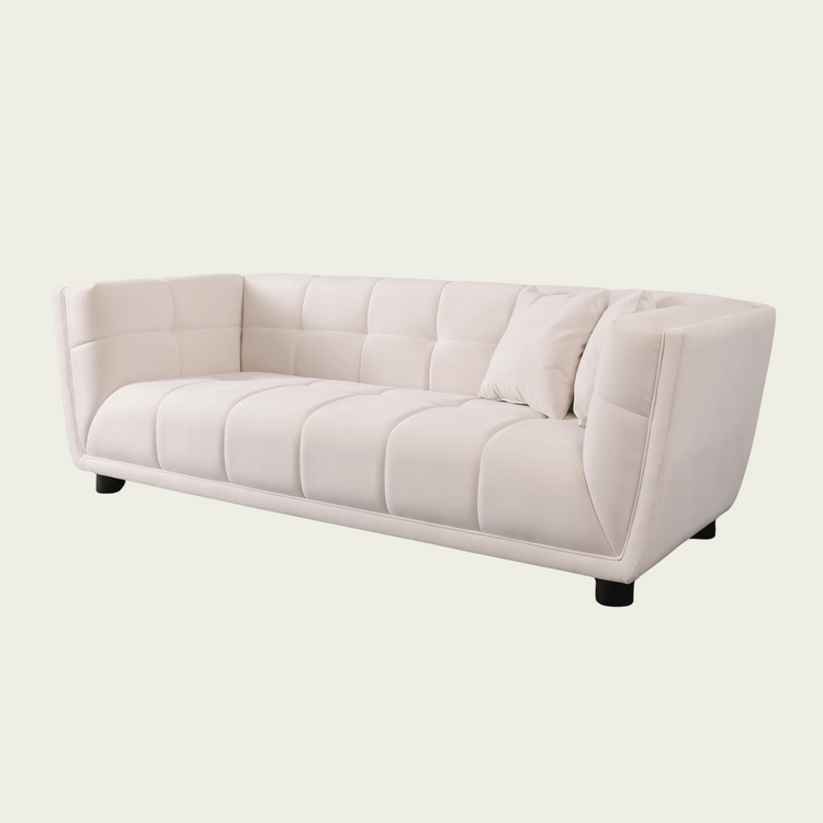 Mid-century modern Sofa | square tufted back and seating | Retro style Whitevelvet 
