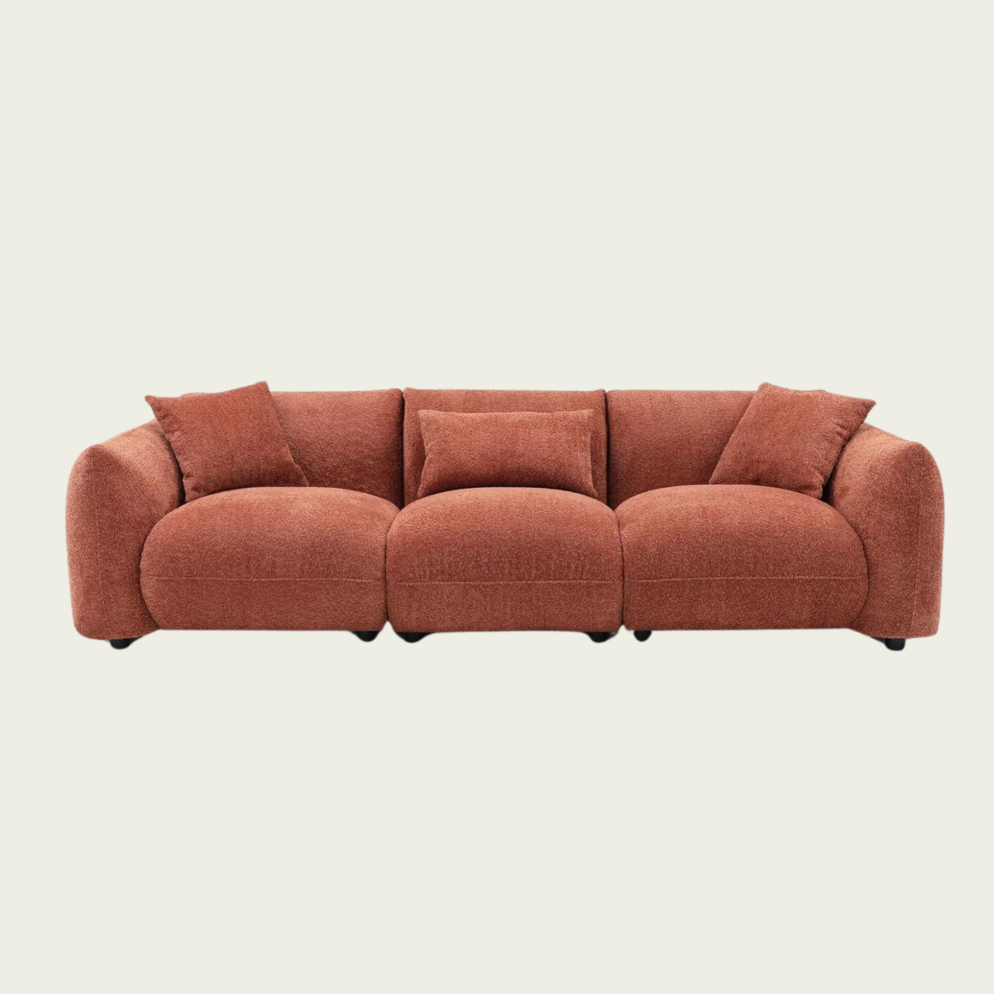 Mid Century Modern 3 Seater Couch | Orange Boucle Upholstery | Extra Deep Seat 