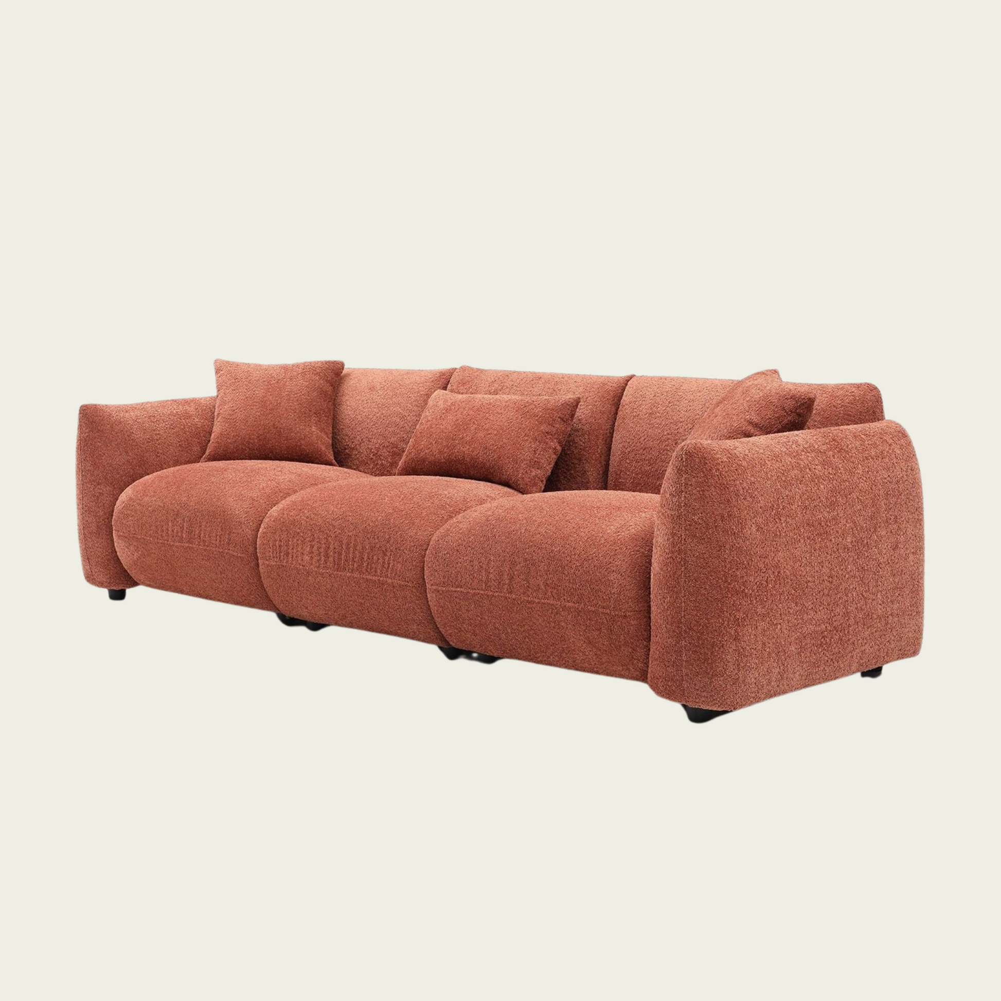Mid Century Modern 3 Seater Couch | Orange Boucle Upholstery | Extra Deep Seat 