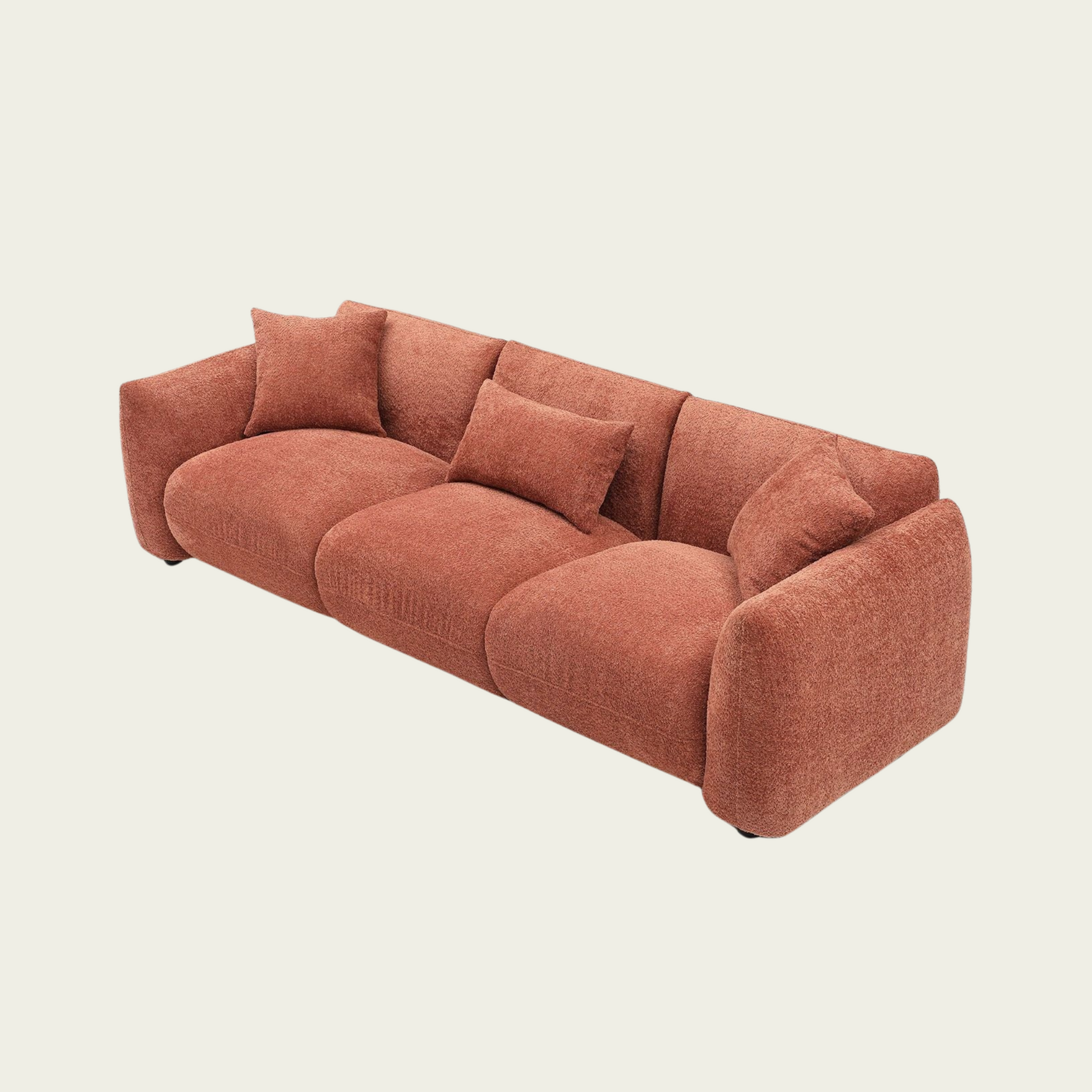 Mid Century Modern 3 Seater Couch | Orange Boucle Upholstery | Extra Deep Seat 