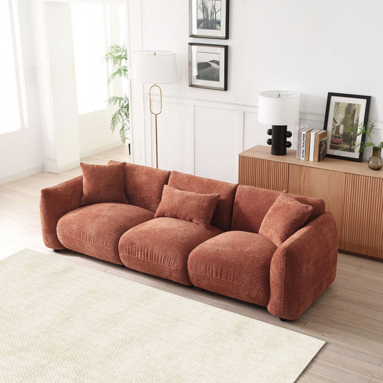 Mid Century Modern 3 Seater Couch | Orange Boucle Upholstery | Extra Deep Seat 