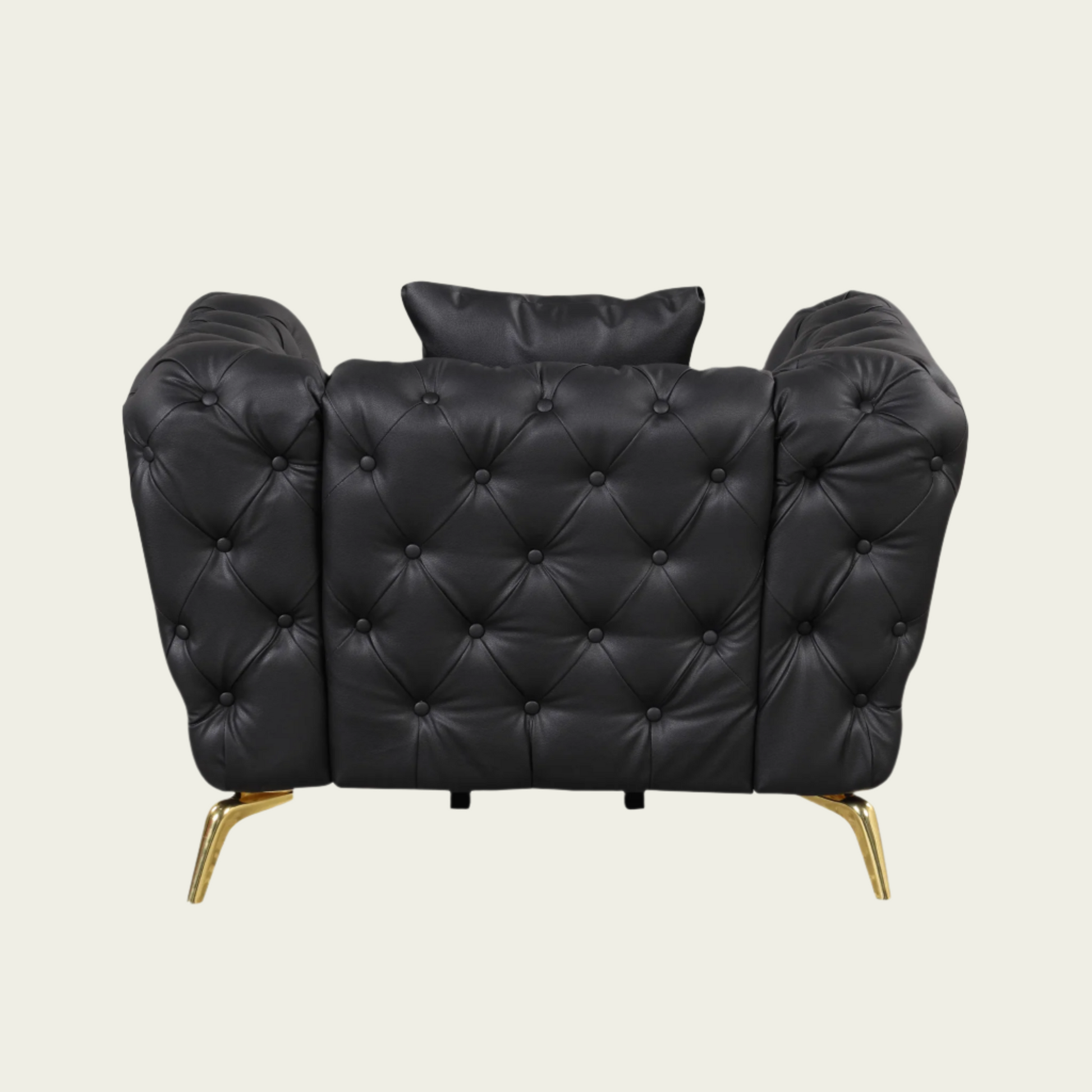 Mid century modern Black PU Leather Chesterfield armchair | Gold metal legs | pillow included