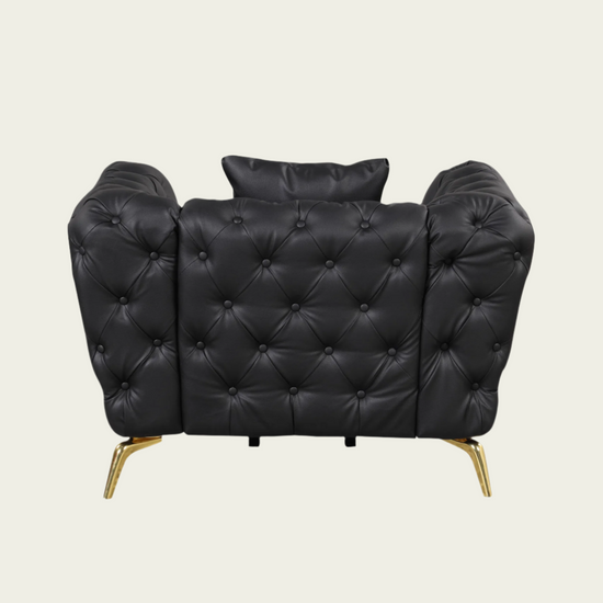 Mid century modern Black PU Leather Chesterfield armchair | Gold metal legs | pillow included