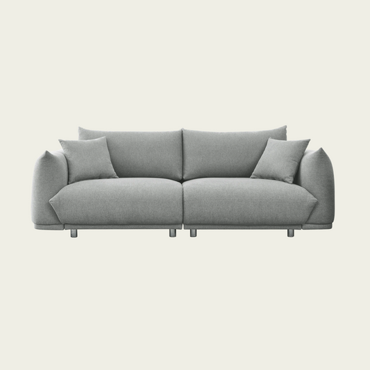 Mid century modern loveseat | Grey upholstery | Wood Frame & Metal Legs | 2 Matching Pillows