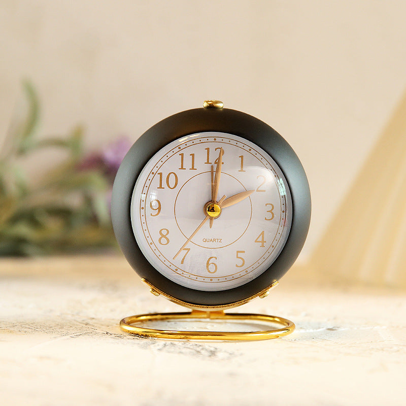 Vintage Round Tbable Clock Alarm - with Led Light Gold Stand