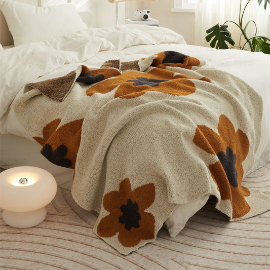 Soft Fluufy Microfiber Throw Blanket - Orange Flowers