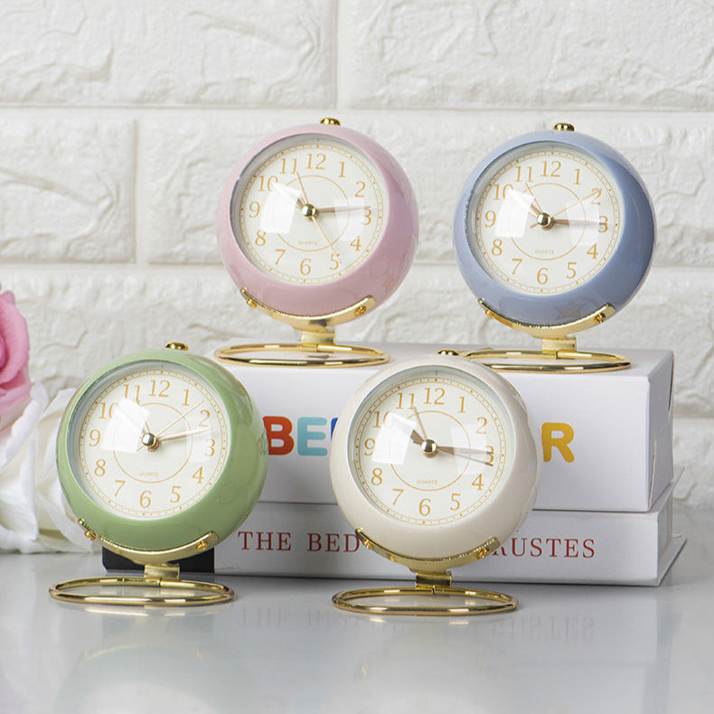 Vintage Round Tbable Clock Alarm - with Led Light Gold Stand