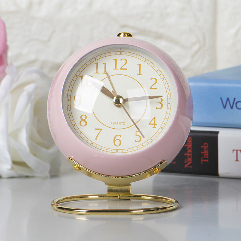 Vintage Round Tbable Clock Alarm - with Led Light Gold Stand