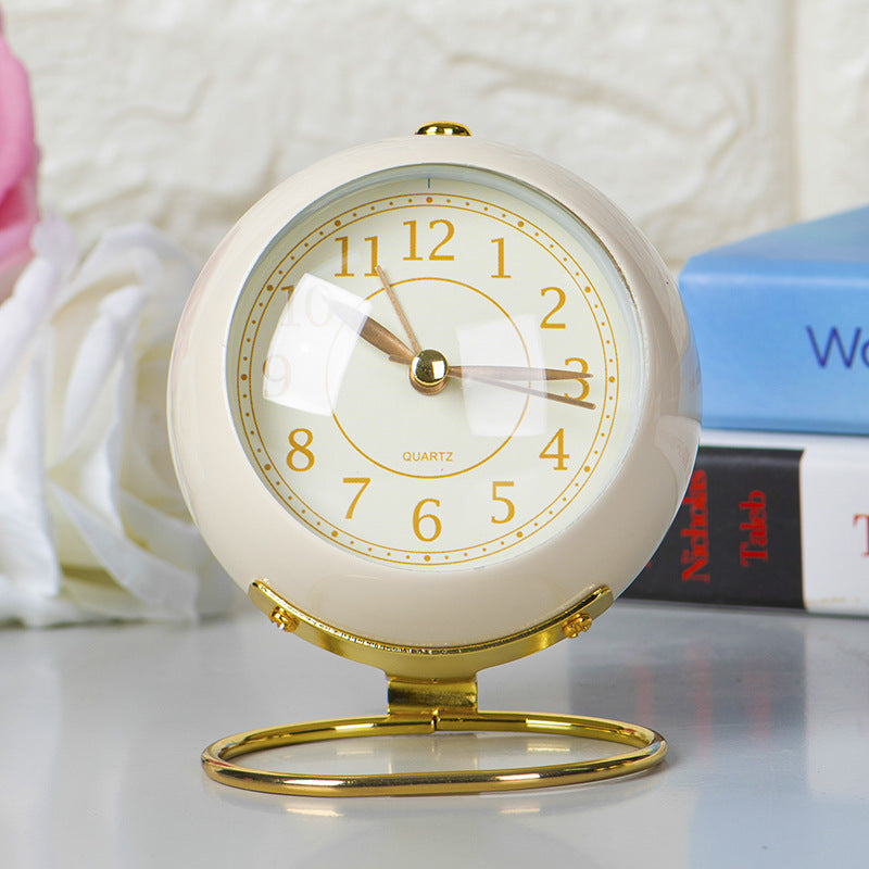 Vintage Round Tbable Clock Alarm - with Led Light Gold Stand