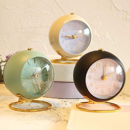 Vintage Round Tbable Clock Alarm - with Led Light Gold Stand