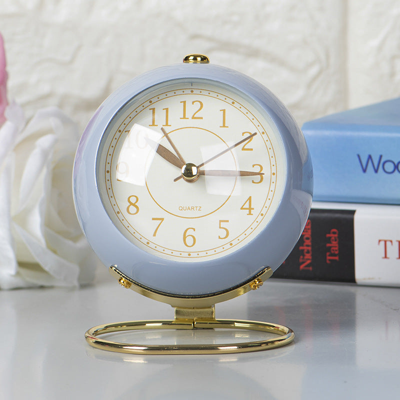 Vintage Round Tbable Clock Alarm - with Led Light Gold Stand