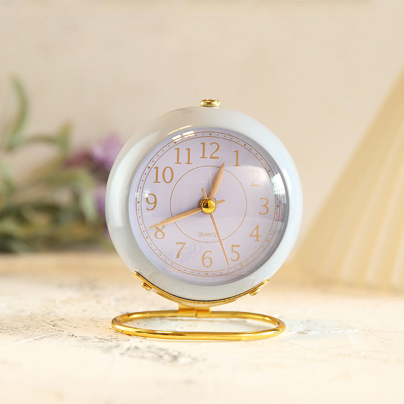 Vintage Round Tbable Clock Alarm - with Led Light Gold Stand