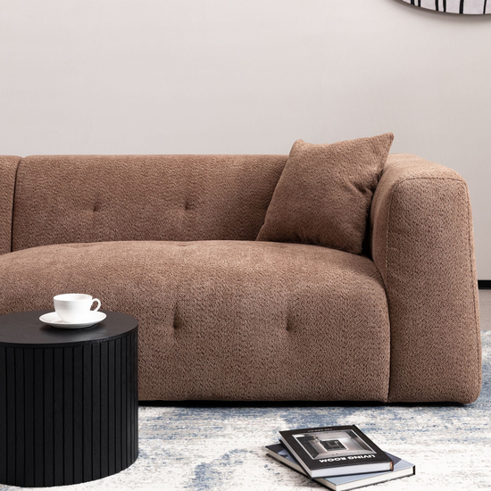 Retro L-shaped button tufted sofa | Soft brown upholstery | angular armrest 