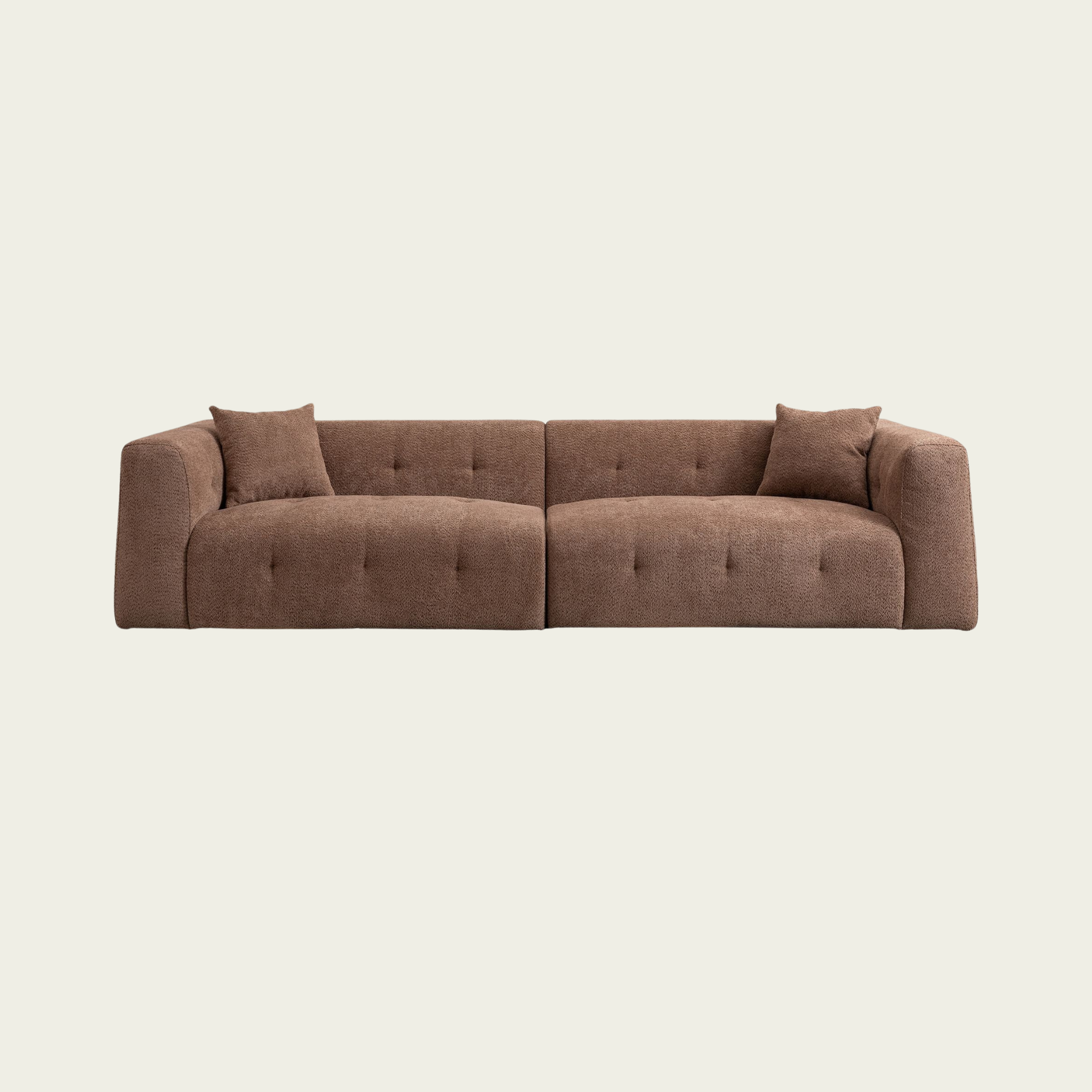 Retro L-shaped button tufted sofa | Soft brown upholstery | angular armrest 