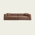 Retro L-shaped button tufted sofa | Soft brown upholstery | angular armrest 