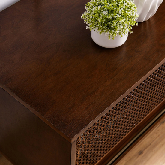 Retro Red wood TV Stand cabinet | Rattan woven slide doors 