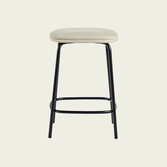 Retro backless counter Stool | Ivory seat upholstery | Dark Metal Frame | set of 2