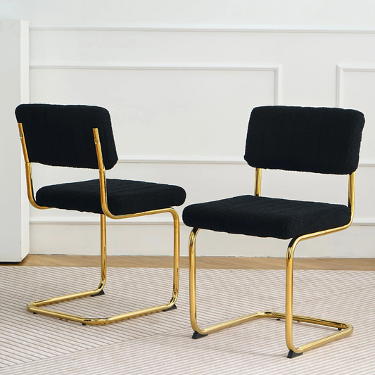 Retro cantilever chair | Black flannel upholstery |Gold metal frame
